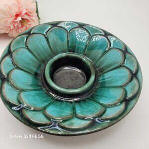 Vintage Blue Mountain Flower Tea Light Candle Holder